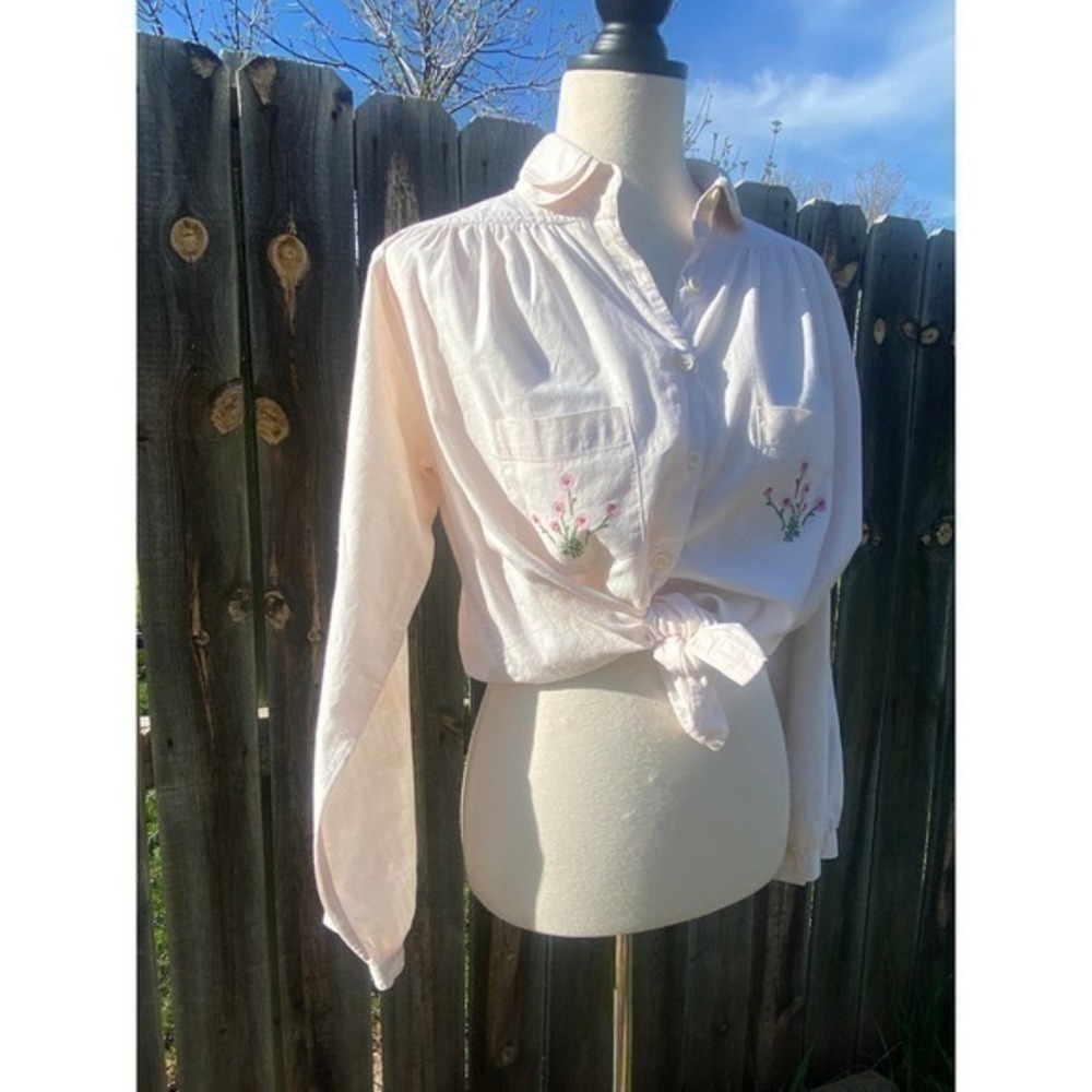 Vintage Peasant Top, India Cotton, 60s 70s Floral Embroidered stitch, handmade - Picture 2 of 15